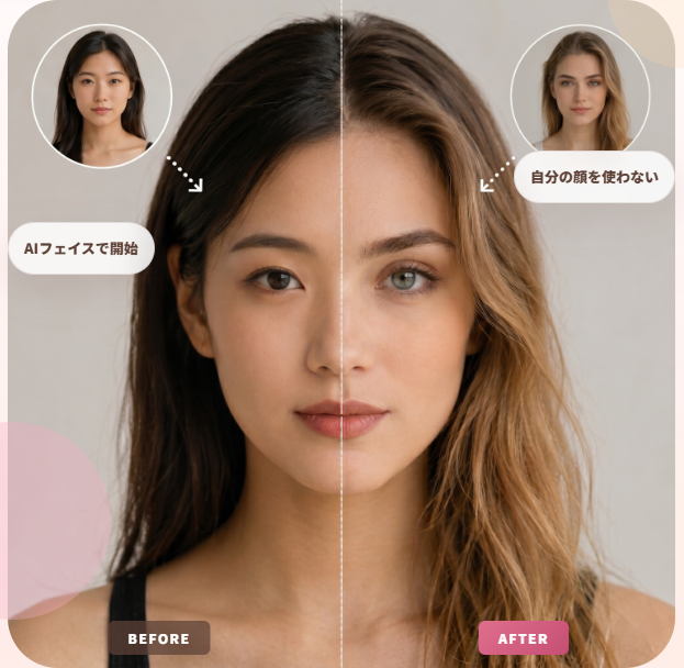 AIフェイス配信で働く女性